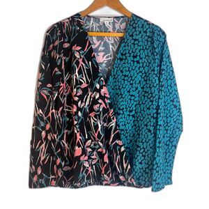 Allison Joy Color Block Deep Vneck Boho‎ Maximalist Blouse Size MD Colorful Bold